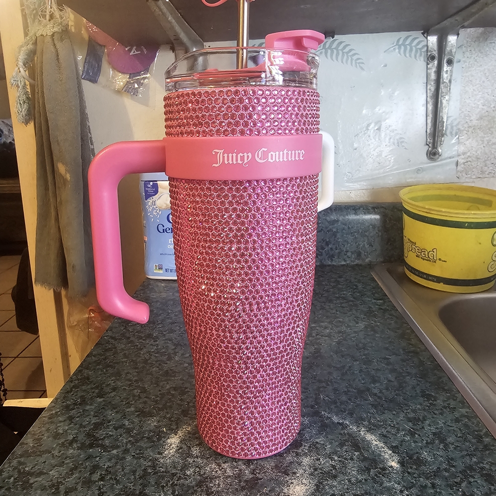 Juicy Couture Pink Jeweled Tumbler with Handle
